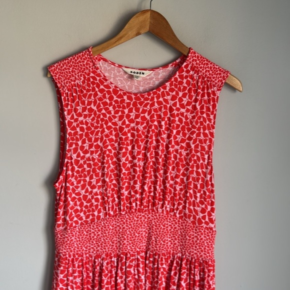 Boden Thea Sleeveless Midi Dress Poppy Red, Botanic Sprig - Picture 4 of 13